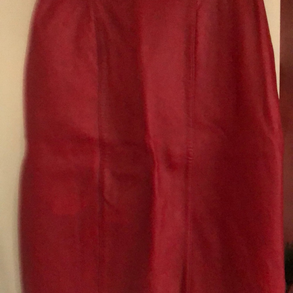 Beautiful red leather skirt.